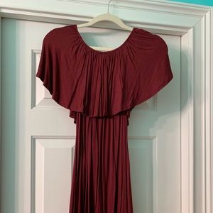 Sleeveless off the shoulder maroon dress